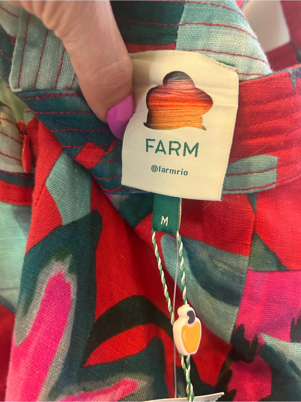 NWT Farm Rio Red Summer Foliage Linen Mini Dress Medium - Picture 10 of 13